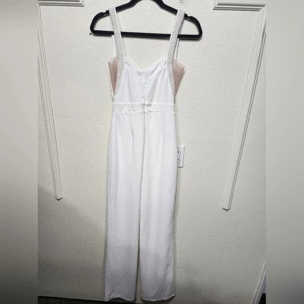 Lulu's Love Aglow White Pearl Beaded Sleeveless Straight Leg Jumpsuit S Wedding - Picture 11 of 12